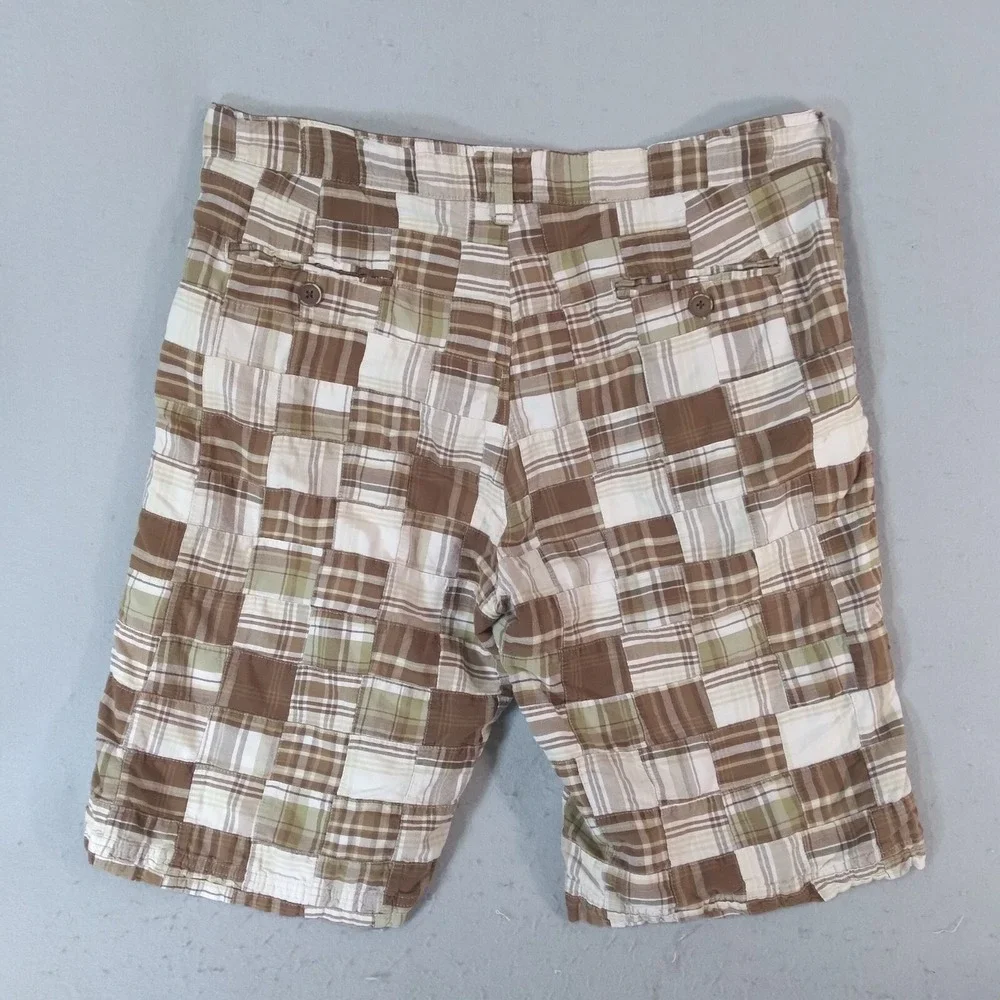 Arizona Jean Co Shorts men's 38 x 12 Bermuda Patchwork plaid Brown cotton preppy